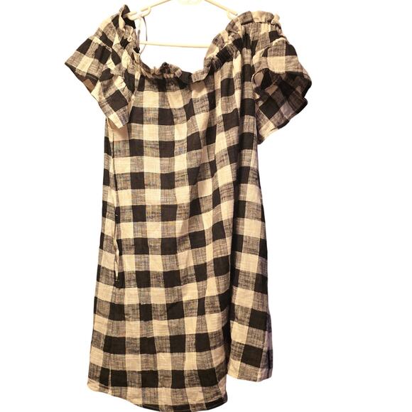Anthropologie Corey Lynn Calter plaid off shoulder linen blend dress nwt - Picture 2 of 8
